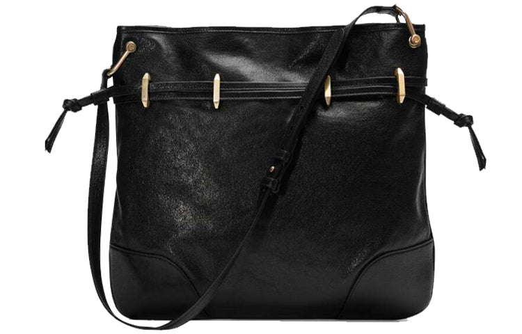 MLB Gucci Horsebit 1955 Retro Gold buckle Leather Drawstring Shoulder Messenger Bag Black 602089-1IV0G-1000