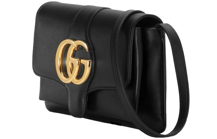 MLB Gucci Arli Gold Logo Leather Shoulder Messenger Bag Small Black Classic 550129-0V10G-1000