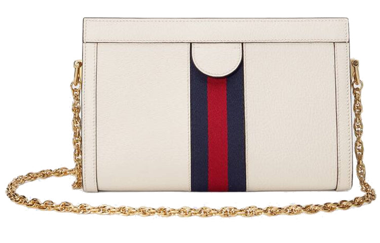 MLB Gucci Ophidia Gold Logo Stripe Webbing Leather Chain Shoulder Messenger Bag Small White Classic 503877-DJ2DG-8454