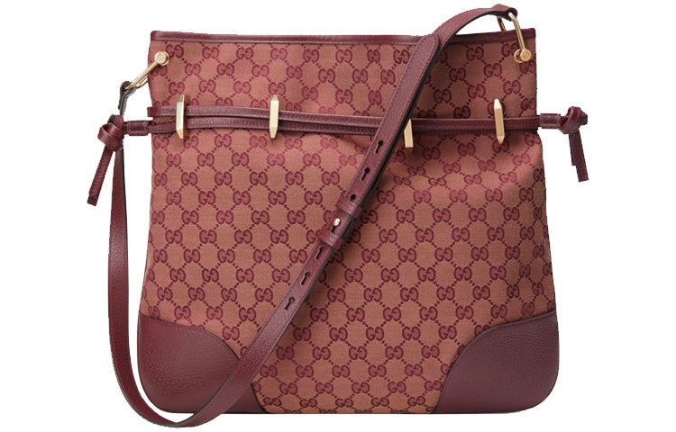 MLB Gucci Horsebit 1955 Retro Gold buckle Logo Canvas Drawstring Shoulder Messenger Bag Deep Red Classic 602089-9Y9NG-9865