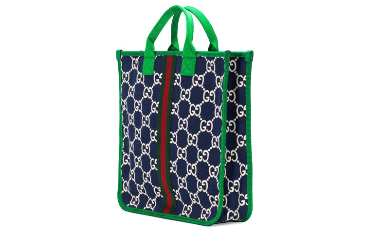 MLB Gucci Logo Stripe Webbing Tote Kids Kid's Navy Blue / Green Handbag 605831-H0GA0-4974