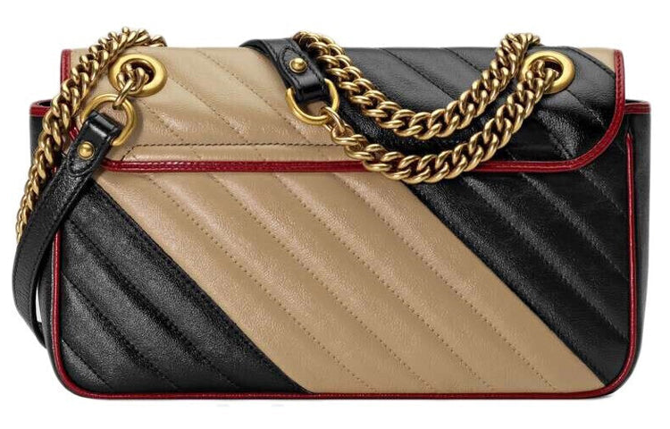 MLB Gucci Marmont Series Chain Single Shoulder Bag Beige Black 443497-0OLOX-9689