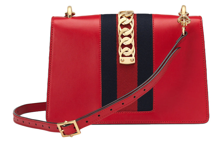 MLB Gucci Sylvie SeriesGold Chain Single Shoulder Bag Small Red 524405-CVLEG-8604