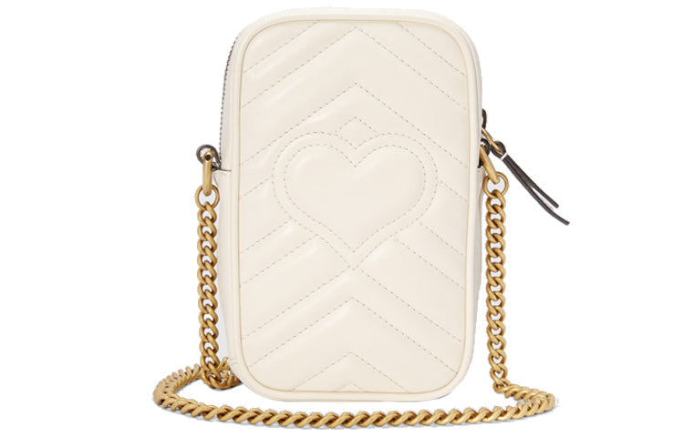 MLB Gucci GG Marmont Gold Logo Leather Chain Shoulder Messenger Bag Mini White Classic 598597-DTDCT-9022