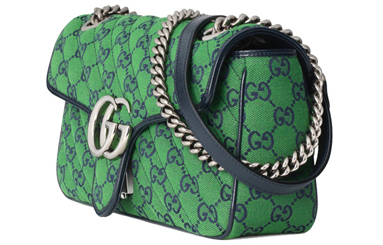 MLB Gucci Leather GG Marmont Multicolor Logo Single-Shoulder Bag Small Green/Blue 443497-2UZCN-3368