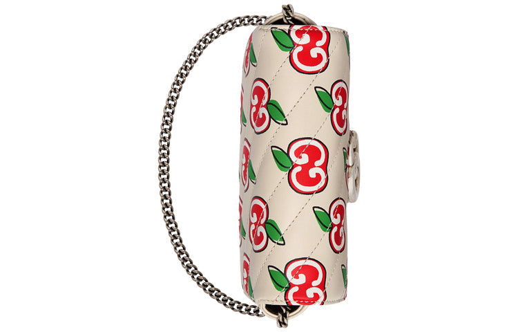 MLB Gucci GG Marmont Rectangular Leather Chain Shoulder Bag 'Cream White Red' 476433-1W8AN-9086