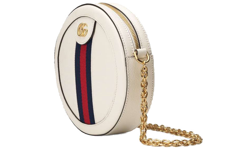 MLB Gucci Ophidia Gold Logo Stripe Webbing Leather Chain Shoulder Messenger Bag Mini White 550618-CWG1G-8454