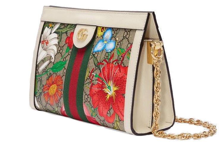 MLB Gucci Ophidia Flowers Leather Chain Shoulder Bag 'Cream White Multi' 503877-HV8AC-9759