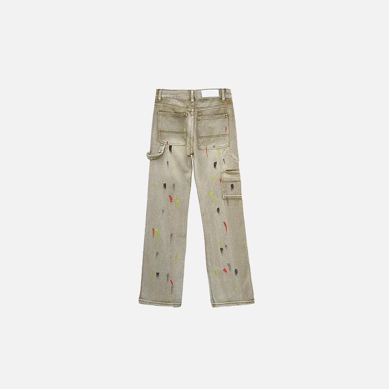 Letter Paint Embroidered Washed Jeans