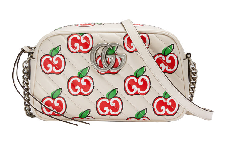 MLB Gucci GG Marmont Leather Chain Shoulder Bag 'Cream White Red' 447632-1W9AN-9086