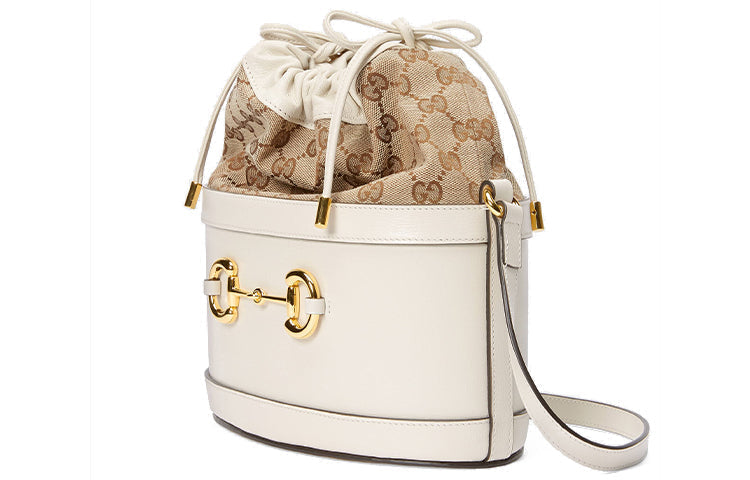 MLB Gucci Horsebit 1955 Retro Gold buckle Logo Canvas Drawstring Shoulder Messenger Bag White 602118-1DBUG-9095