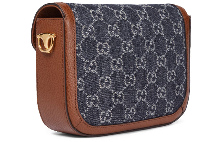 MLB Gucci Horsebit 1955 Retro Shoulder Messenger Bag 'Grey Blue Brown' 658574-2KQPG-8391