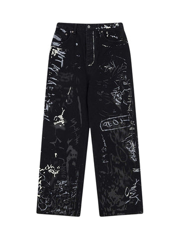 Makersluxe American Graffiti Letter Print Jeans - 1914