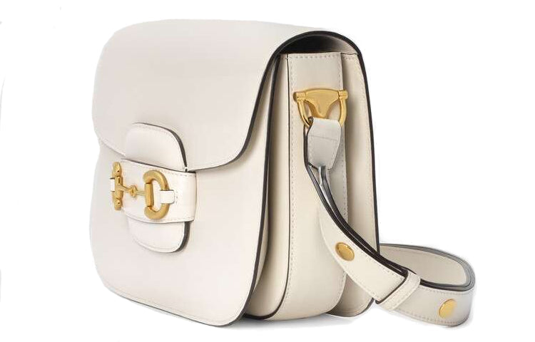 MLB Gucci Horsebit 1955 Retro Gold buckle Leather Shoulder Messenger Bag Small White Classic 602204-1DB0G-9022