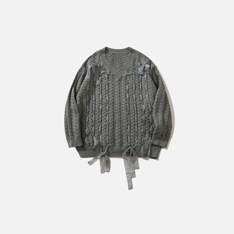 Solid Color V-Neck Knitted Sweater