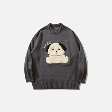 Loose Shy Dog Printed Sweater