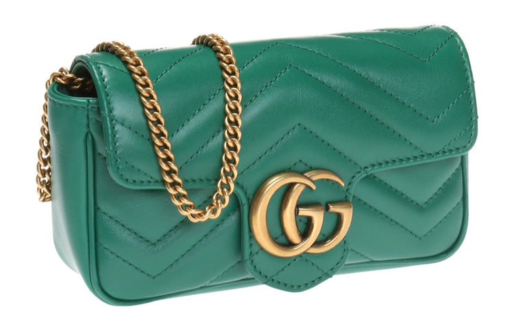 MLB Gucci Leather GG Marmont Logo Quilting Chain Single-Shoulder Bag Super Mini Green 476433-DSVRT-3120