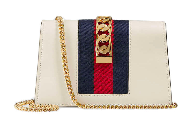 MLB Gucci Sylvie Series Leather Bag Single-Shoulder Bag MIni-Size White 494646-CWLSG-8454