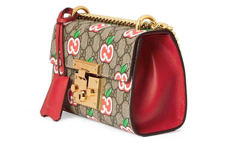 MLB Gucci Padlock Logo Single-Shoulder Bag Small Brown/Red 409487-2EVEG-8646