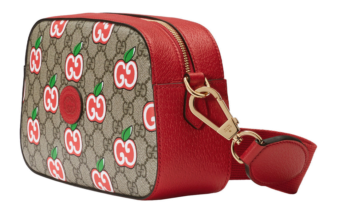 MLB Gucci Apple Pattern Leather Canvas Shoulder Messenger Bag 'Ebony Red' 574886-2EVDG-8646