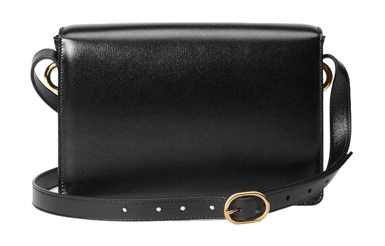 MLB Gucci GG Ring Gold Logo Leather Shoulder Messenger Bag Small Black Classic 589474-1DB0G-1000