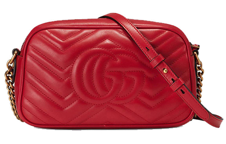MLB Gucci GG Marmont Gold Logo Leather Chain Small Red Classic Shoulder Messenger Bag 447632-DTD1T-6433