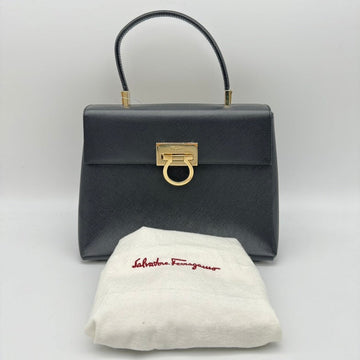 Salvatore Ferragamo Gancini Leather 2Way Hand Bag Black