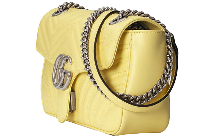 MLB Gucci GG Marmont Series LeatherChain bag SatchelSingle Shoulder Bag Small MacaroonYellow 443497-DTDIY-7412