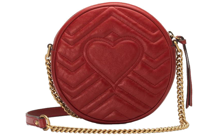 MLB Gucci GG Marmont Gold Logo Leather Chain Shoulder Messenger Bag Mini Red 550154-0OLET-6438