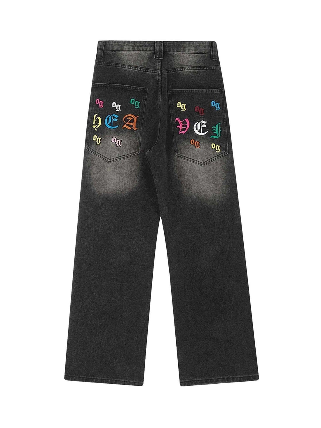 Makersluxe Gothic Letter Embroidered Jeans - 1936