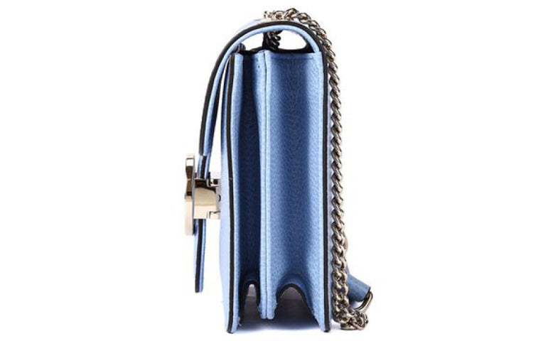 MLB Gucci Silver Double G Leather Chain Shoulder Messenger Bag Small Light Blue Classic 510304-CAO0G-4503