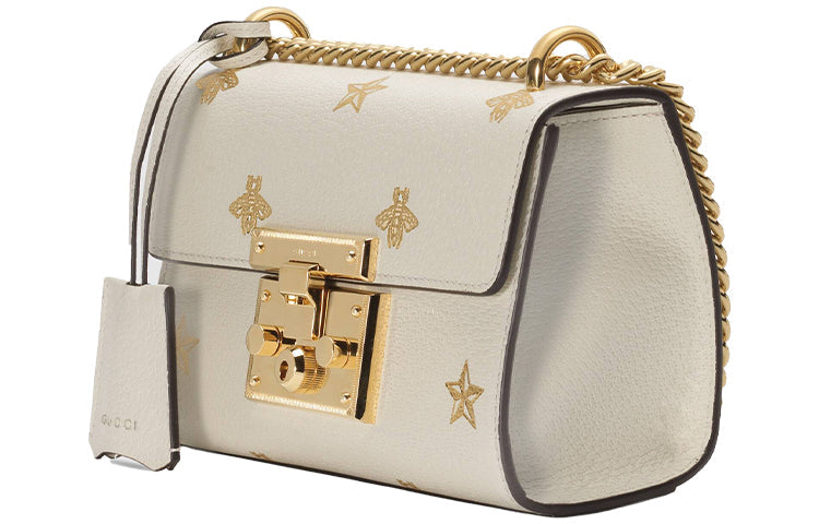 MLB Gucci Padlock Bee Star Small-Sized Single-Shoulder Bag White 432182-DJ2LG-8711