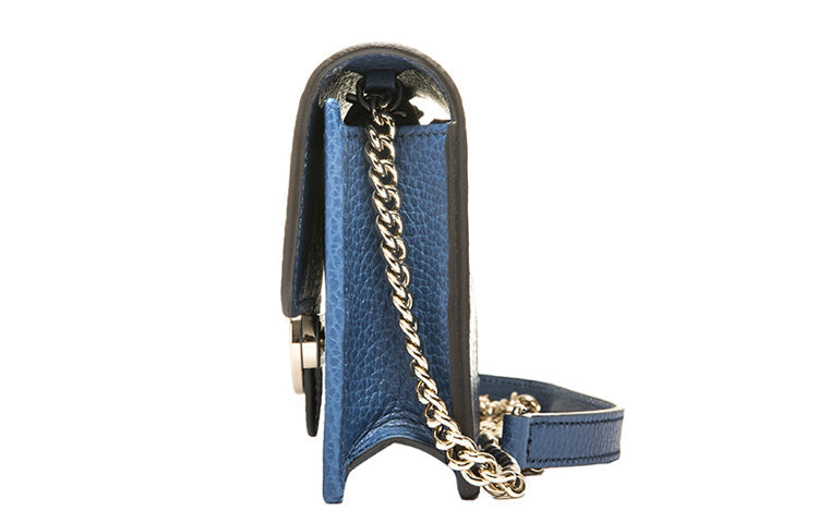MLB Gucci Logo Double G Leather WOC Chain Shoulder Messenger Bag Blue Classic 510314-CAO0G-4231
