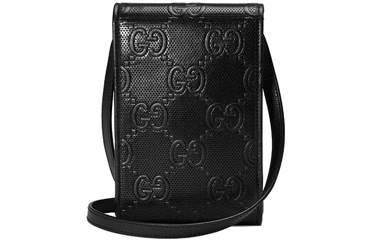MLB Gucci Logo Embossing Leather Shoulder Messenger Bag Mini Unisex / Black 625571-1W3AN-1000