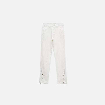 White High-Waisted Buttoned Jeans