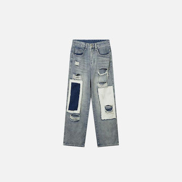 Distressed Straight Patchwork Jeans