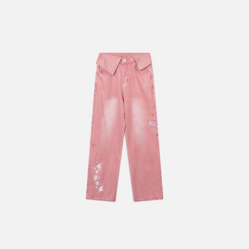 Pink Star Turned-down Waist Jeans