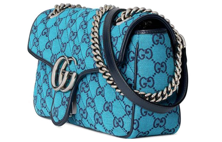 MLB Gucci Leather GG Marmont Logo Old Flower Color Matching Single-Shoulder Bag Small Blue 443497-2UZCN-4164