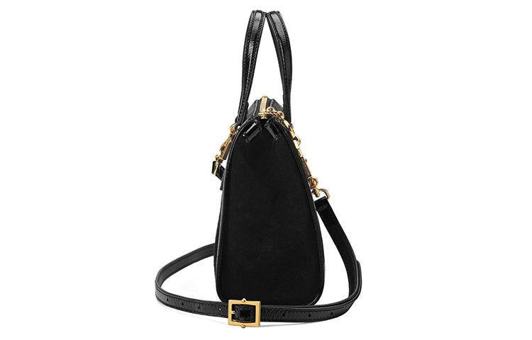 MLB Gucci Ophidia Gold Label Logo Stripe Webbing Suede Patent Leather Tote Small Black Handbag 547551-D6ZYB-1060