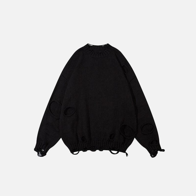 Loose Ripped Hole Solid Color Sweater