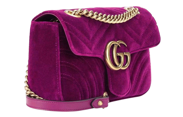 MLB Gucci GG Marmont Gold Logo Velvet Chain Shoulder Messenger Bag Small Purple Red Classic 443497-K4D2T-5671