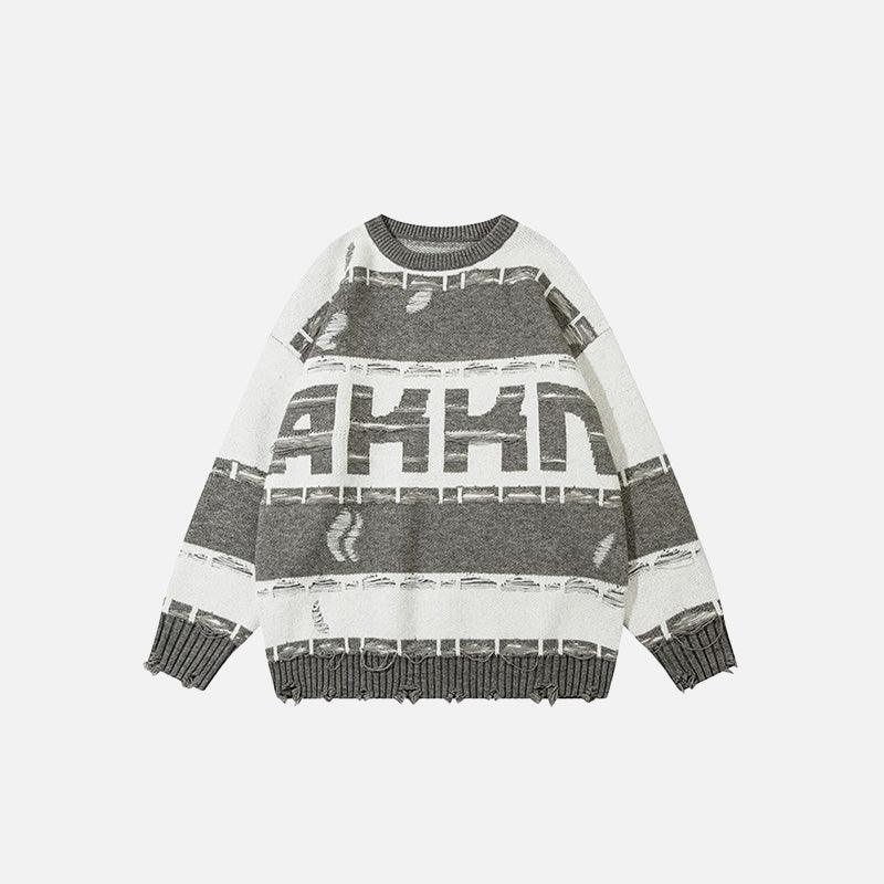 Oversized Ripped Striped Sweater