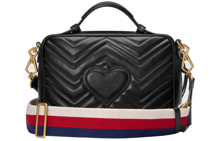 MLB Gucci GG Marmont Leather Shoulder Bag Black 498100-DTDPT-8975