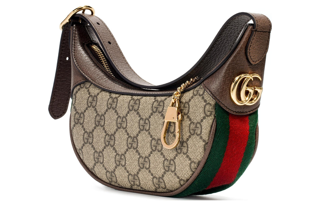 MLB Gucci Ophidia Retro Logo Stripe Webbing Canvas Armpit Ebony / Brown Shoulder Bag 658551-96IWG-8745