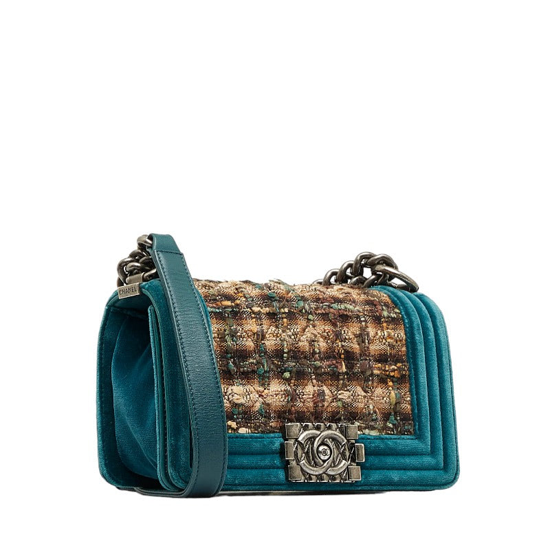 CHANEL Chanel Shoulder Bag Canvas/Sweater/Leather Green Beaches Ladies and Gentlemen