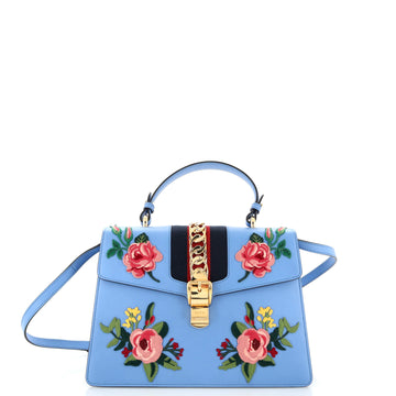 Sylvie Top Handle Bag Embroidered Leather Medium