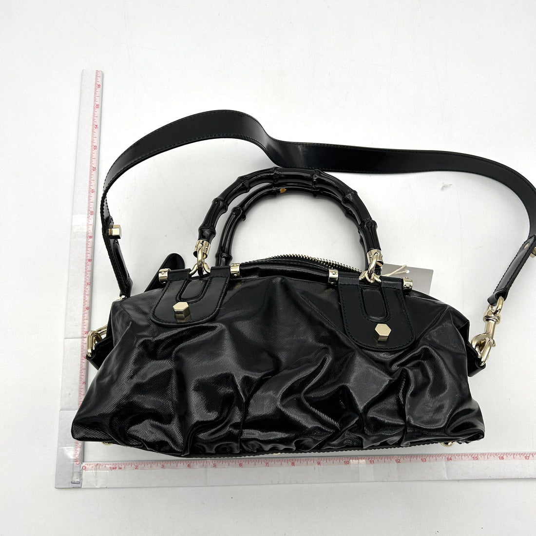 GUCCI Dialux Pop Bamboo Top Handle Tote Black ITSURE902HX8