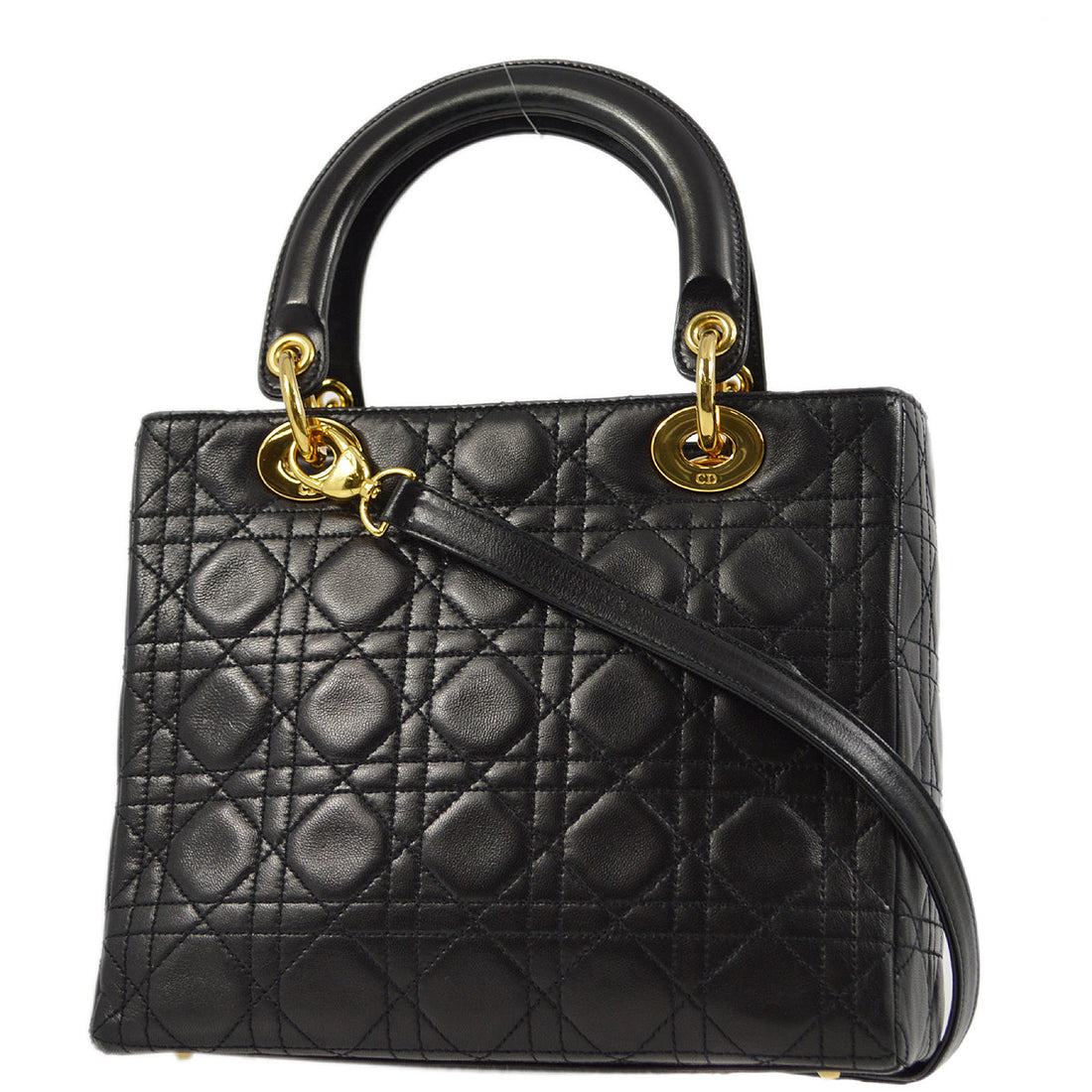 Christian Dior Black Lambskin Lady Dior Cannage 2way Shoulder Handbag