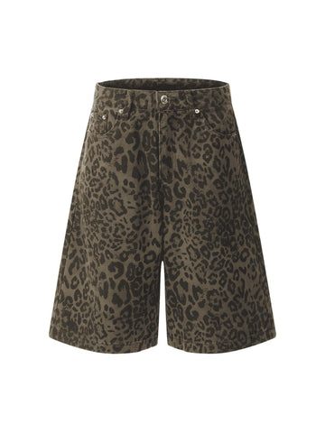 Makersluxe Vintage Leopard Print Cropped Trousers Jort - 2149