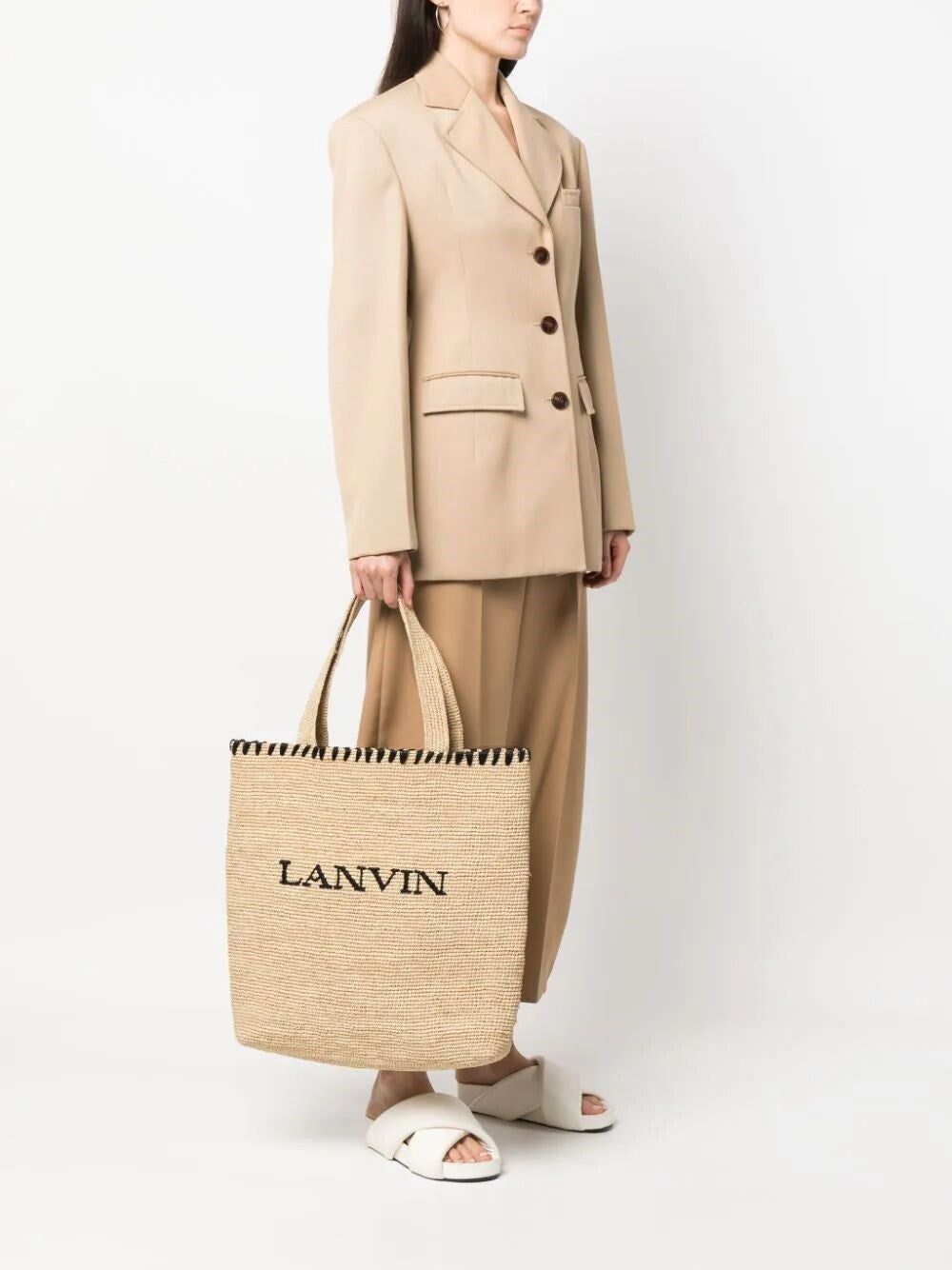 Lanvin Women Logo-Embroidered Raffia Tote Bag